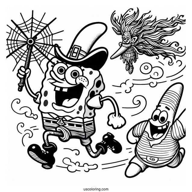Flying Dutchman Chasing SpongeBob Coloring Page And Patrick Star