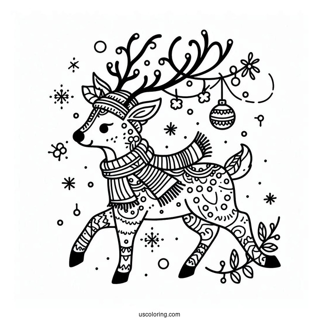 Christmas Themed Reindeer To Color For Adults