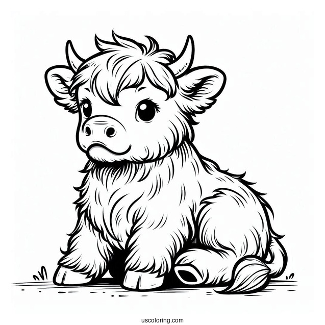 Baby Highland Cow Coloring Page For Kids