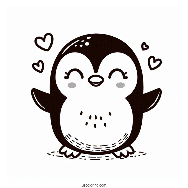 Cute Happy Penguin Coloring In For Preschoolers