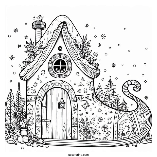 Elf Shoe Shaped House In The North Pole Coloring Page For Kids