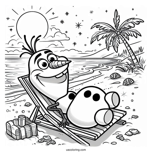Olaf Laying On The Beach During Summer To Color