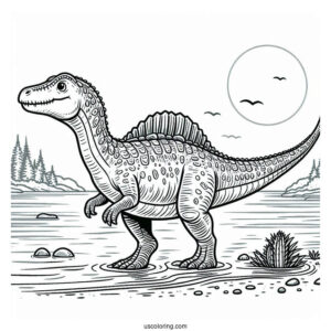 Spinosaurus Coloring Page Walking On The Shore For Kids