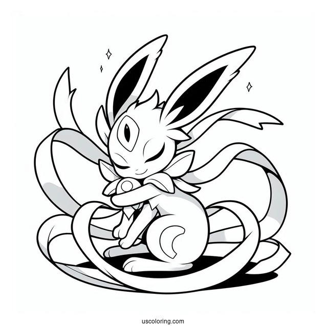Sylveon Coloring Page Hugging Espeon With Ribbons
