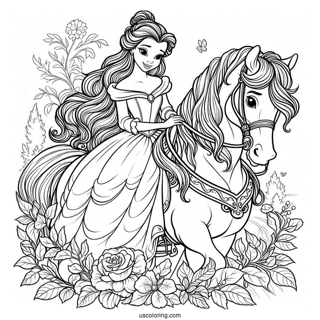 Coloring Sheet Of Belle With Her Horse Phillipe
