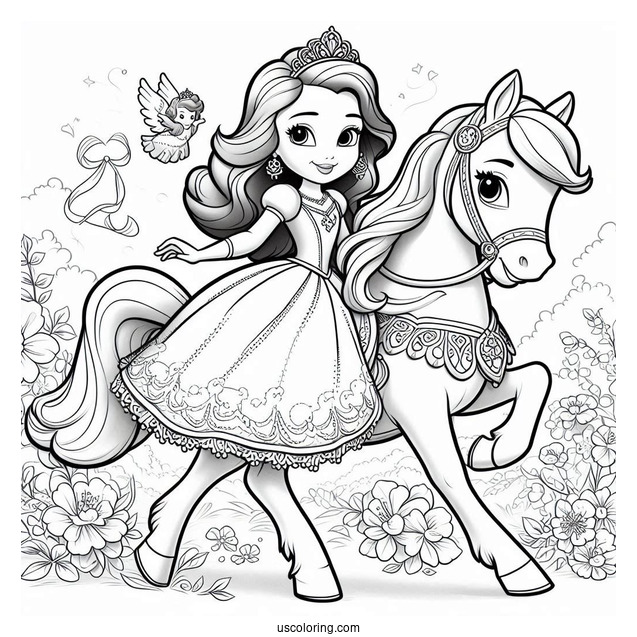 Sofia The First Coloring Page With Princess Amber Riding Everburn