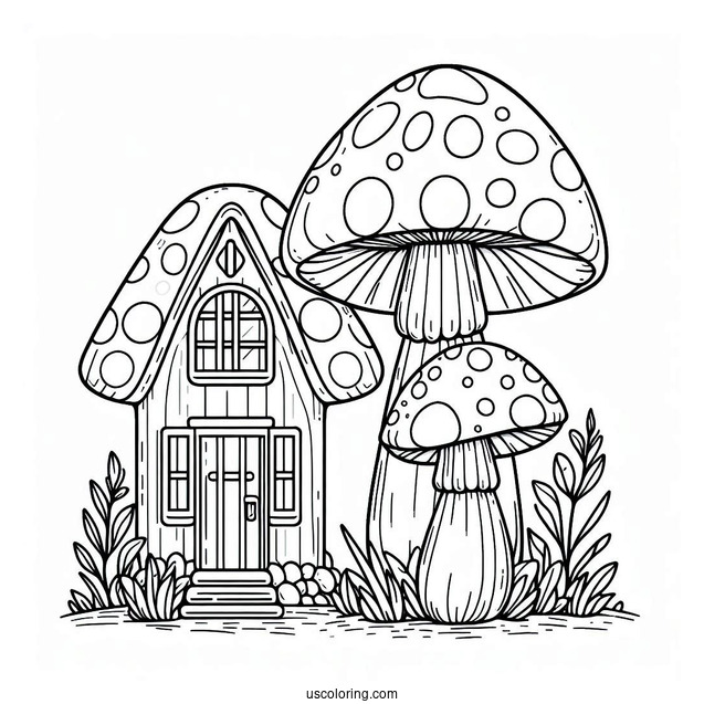 Mushroom Coloring Page House With Two Windows