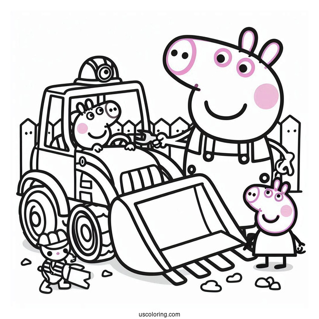 Mr Bull In Digger Being Helped By Peppa And George