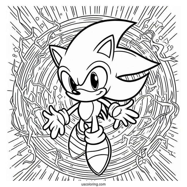 Super Sonic Coloring Page In Mid Air Surrounded By Electricity