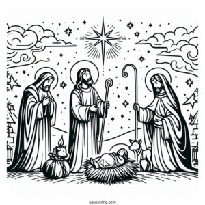 Simple Outline Of The Nativity Coloring Page of Jesus To Color