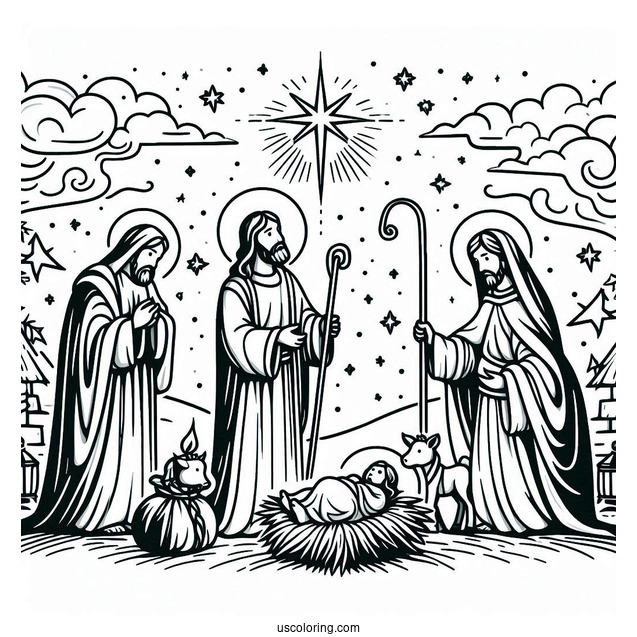 Simple Outline Of The Nativity Coloring Page of Jesus To Color