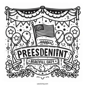 Easy Happy President s Day Banner With Stars And Balloons Coloring Sheet For Kids
