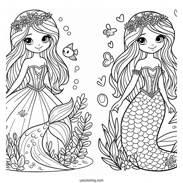 Young Mermaid Princess Coloring Page For Kids