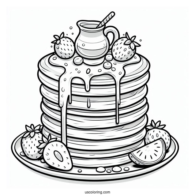 Fruity Pancake Coloring Page Tower Dripping With Syrup