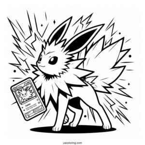 Jolteon Coloring Page Fighting Lightning Pokemon Card