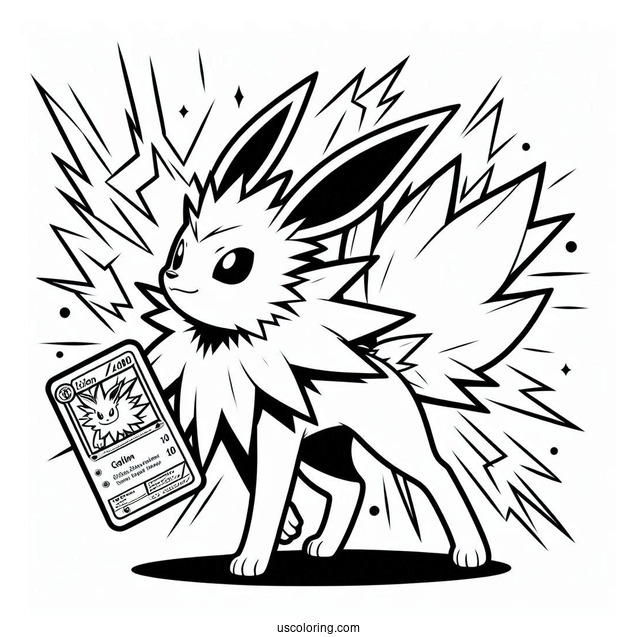 Jolteon Coloring Page Fighting Lightning Pokemon Card
