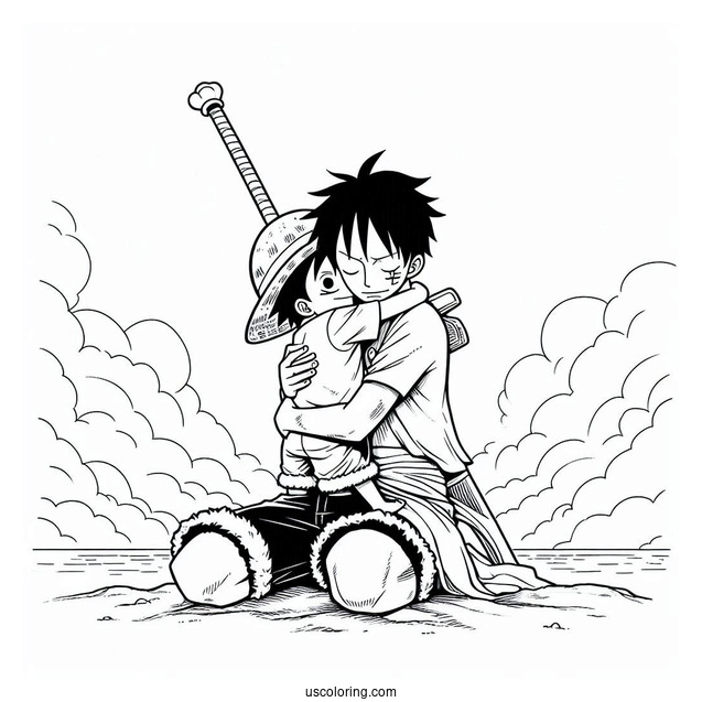 Luffy Coloring Page Hugging Zoro