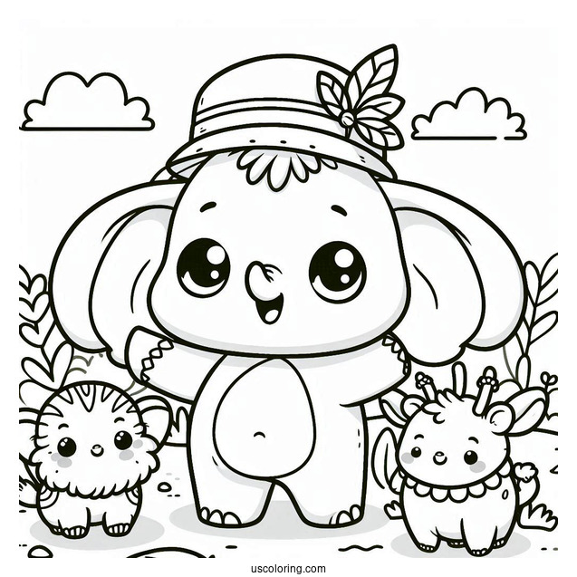 Jungle Book Coloring Page Of Kawaii Hathi Jr. For Preschoolers