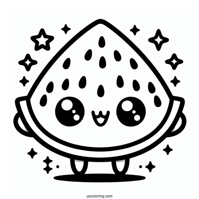 Cute Kawaii Watermelon Coloring Page For Kids