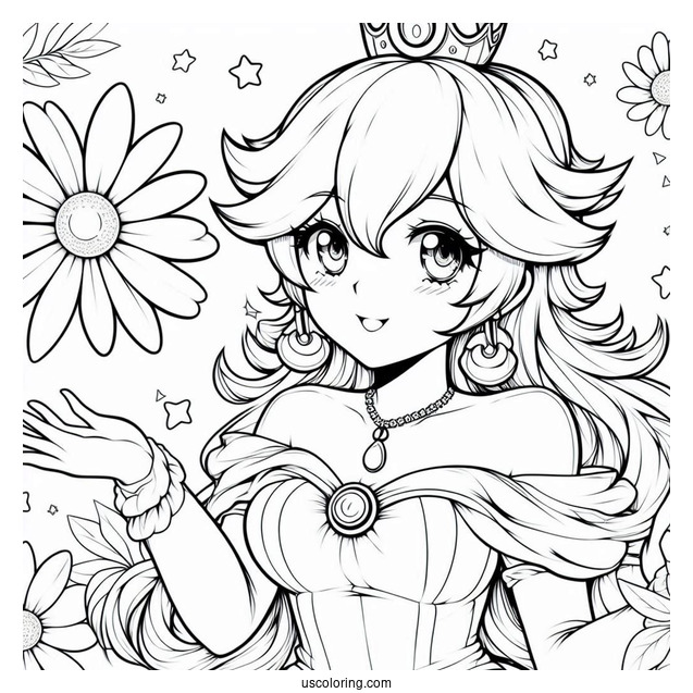 Anime Style Princess Rosalina Coloring Page With Peach, And Daisy
