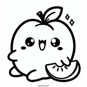Kawaii Peach Coloring Page For Kids