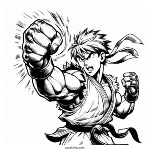 Street Fighter Coloring Page Of Makoto Punching The Air