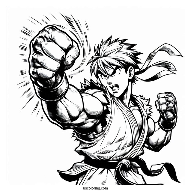 Street Fighter Coloring Page Of Makoto Punching The Air