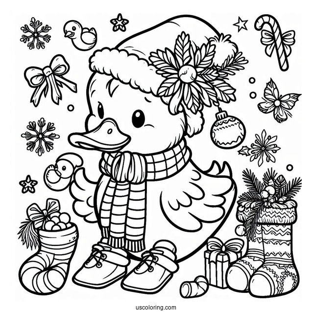 Christmas Themed Duck To Color