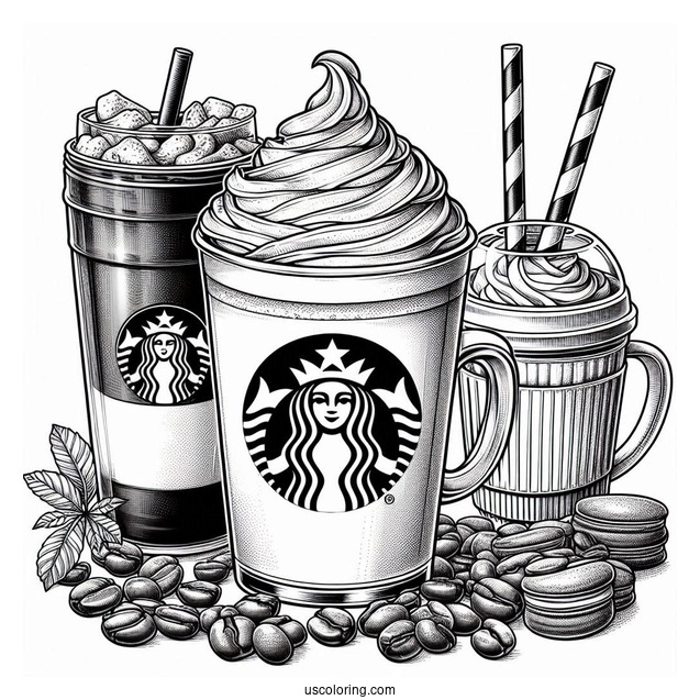 Realistic Starbucks Frappe And Hot Coffee Coloring Page