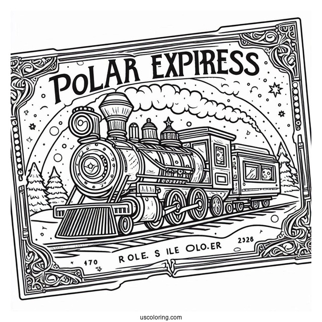 Polar Express Coloring Page Of Train Ticket