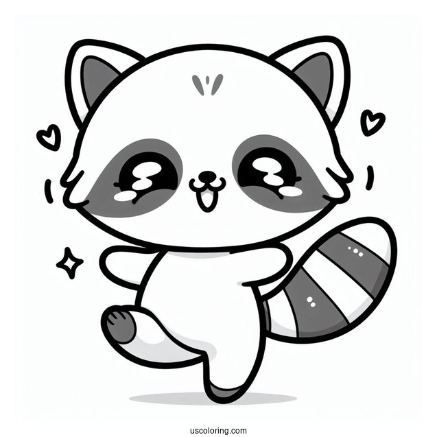Kawaii Baby Raccoon Coloring Page Dancing For Preschoolers