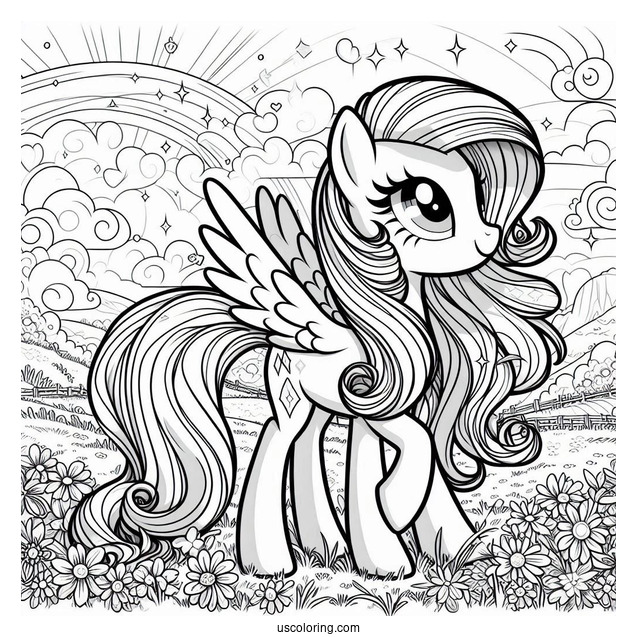 Rainbow Dash Standing On A Flower Field With Rarity Coloring Page
