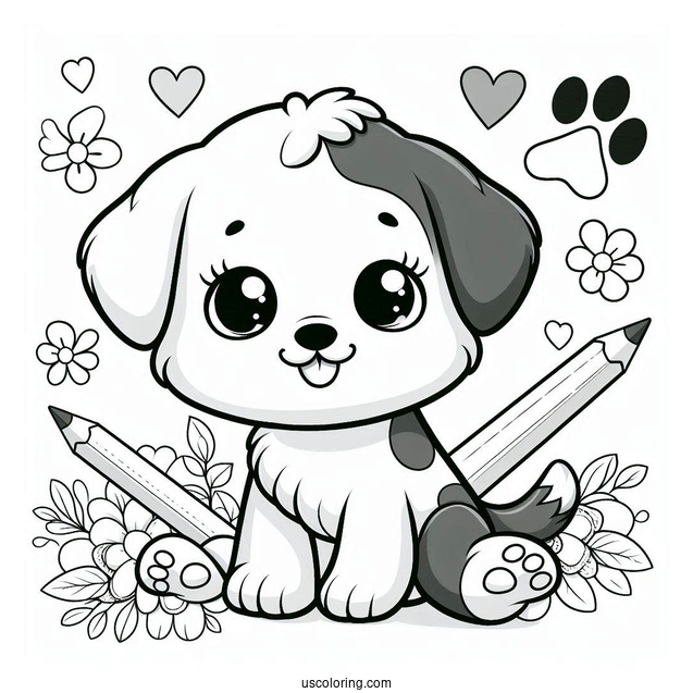 Two Tone Puppy Coloring Sheet For Preschoolers