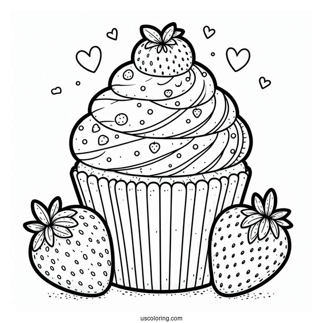 Kawaii Cupcake With Strawberries And Sugar Icing To Color