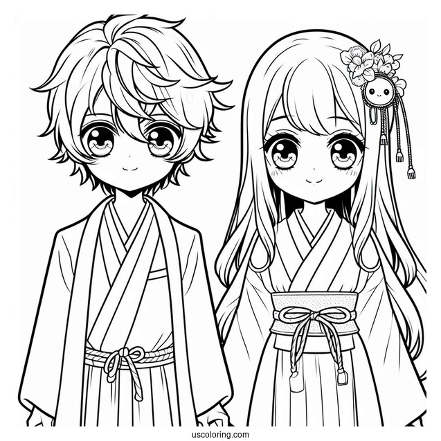 Manga Coloring Page Of Kawaii Fudo Shigeki And Haruyo Iwata For Kids