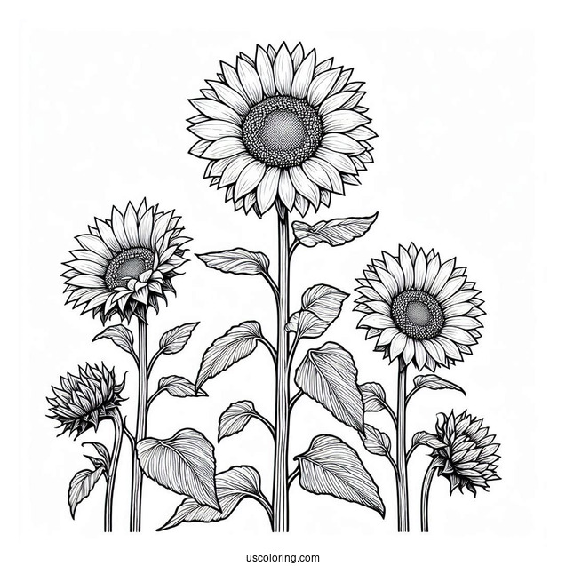 Tall Standing Sunflowers Coloring Sheet