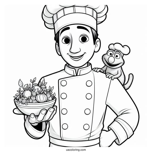 Chef Alfredo Holding Chef Ratatouille Coloring Page In His Hand