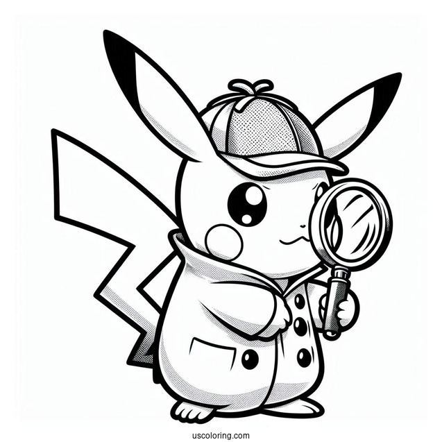 Coloring Page Of Detective Pikachu With Magnifying Glass