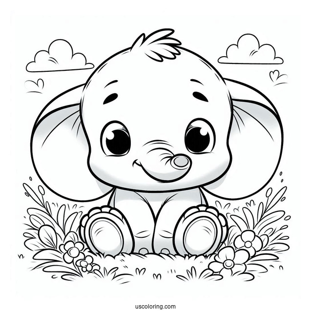 Cute Coloring Page Of Dumbo Sitting On Grass