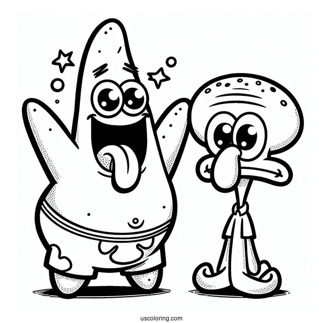 Patrick Star Coloring Page Sticking Tongue Out At Squidward