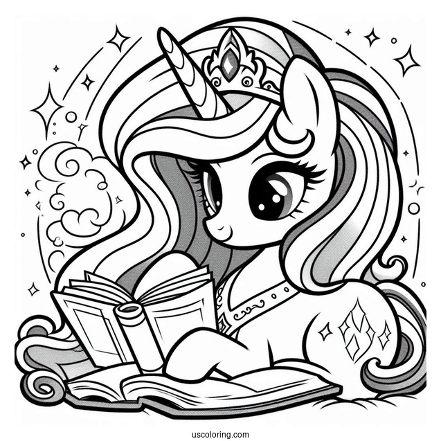 Princess Celestia Coloring Page Reading A Book With Twilight Sparkle
