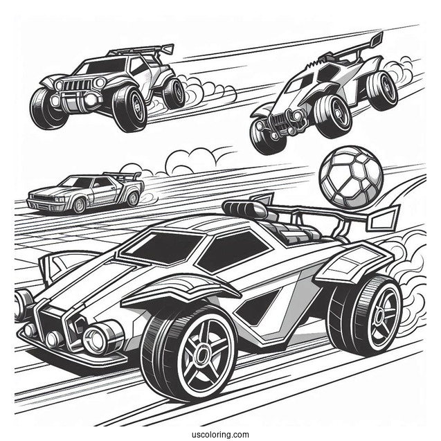 Rocket League Coloring Page Battle Cars Chasing The Ball