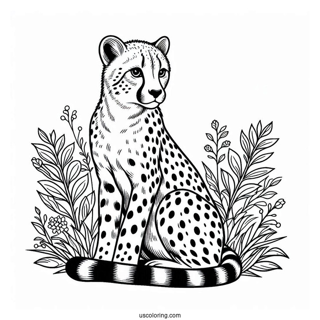 Adult Cheetah Coloring Page Sitting Down