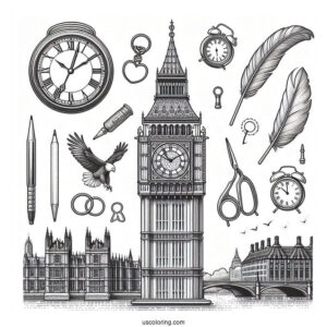 Big Ben Clock With Roman Numerals Coloring Page