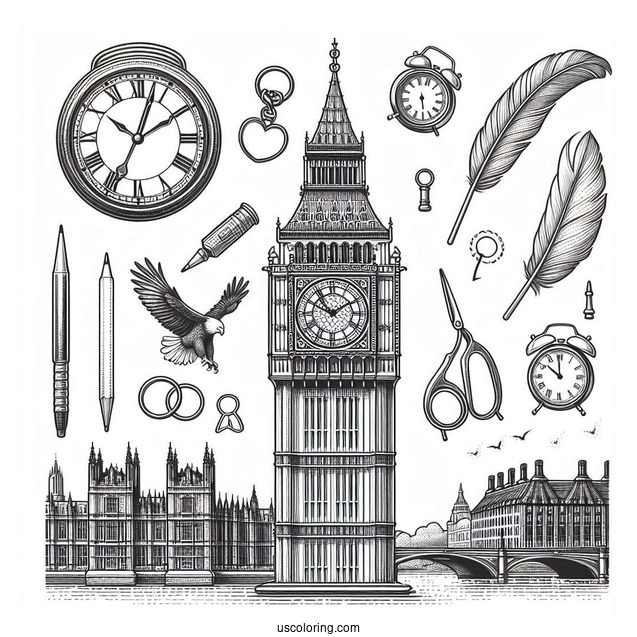 Big Ben Clock With Roman Numerals Coloring Page
