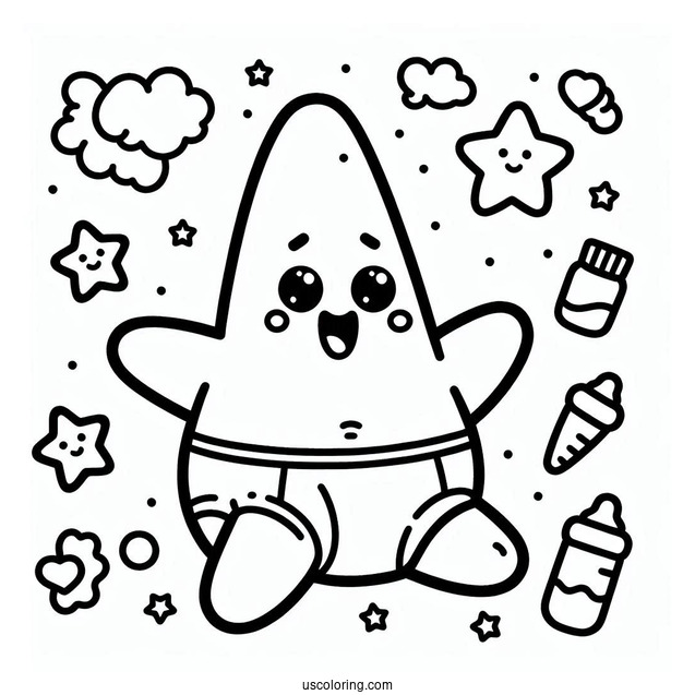 Kawaii Baby Patrick Star Coloring Page In Diapers For Preschoolers