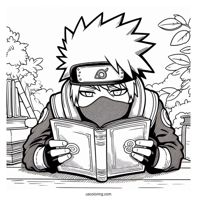 Bored Kakashi Coloring Page Reading Icha Icha Book
