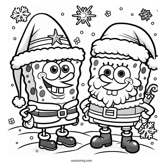 SpongeBob And Patrik Dressed Up As Santa For Christmas