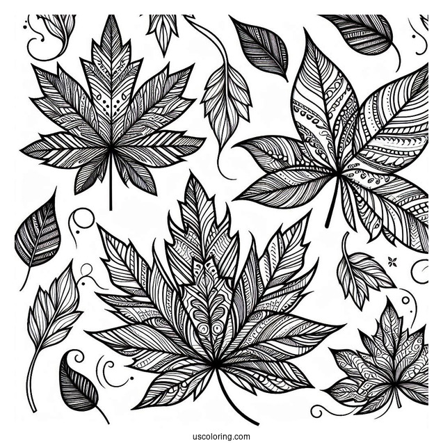 Maple Leaves Pattern Coloring Page