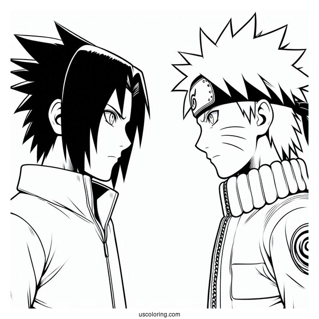 Young Naruto And Sasuke Coloring Page Glaring At One Another